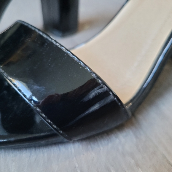 Black Patent Faux Leatger Heels w/ Ankle Strap - Picture 2 of 13